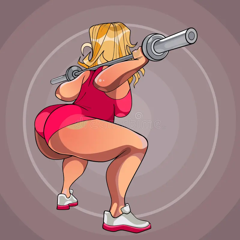 Thick blonde gym baddie doing a barbell squat