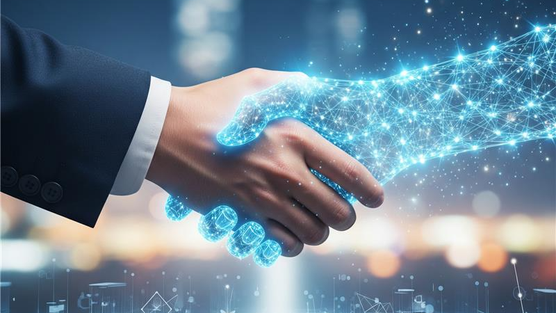 Man and Bot handshake